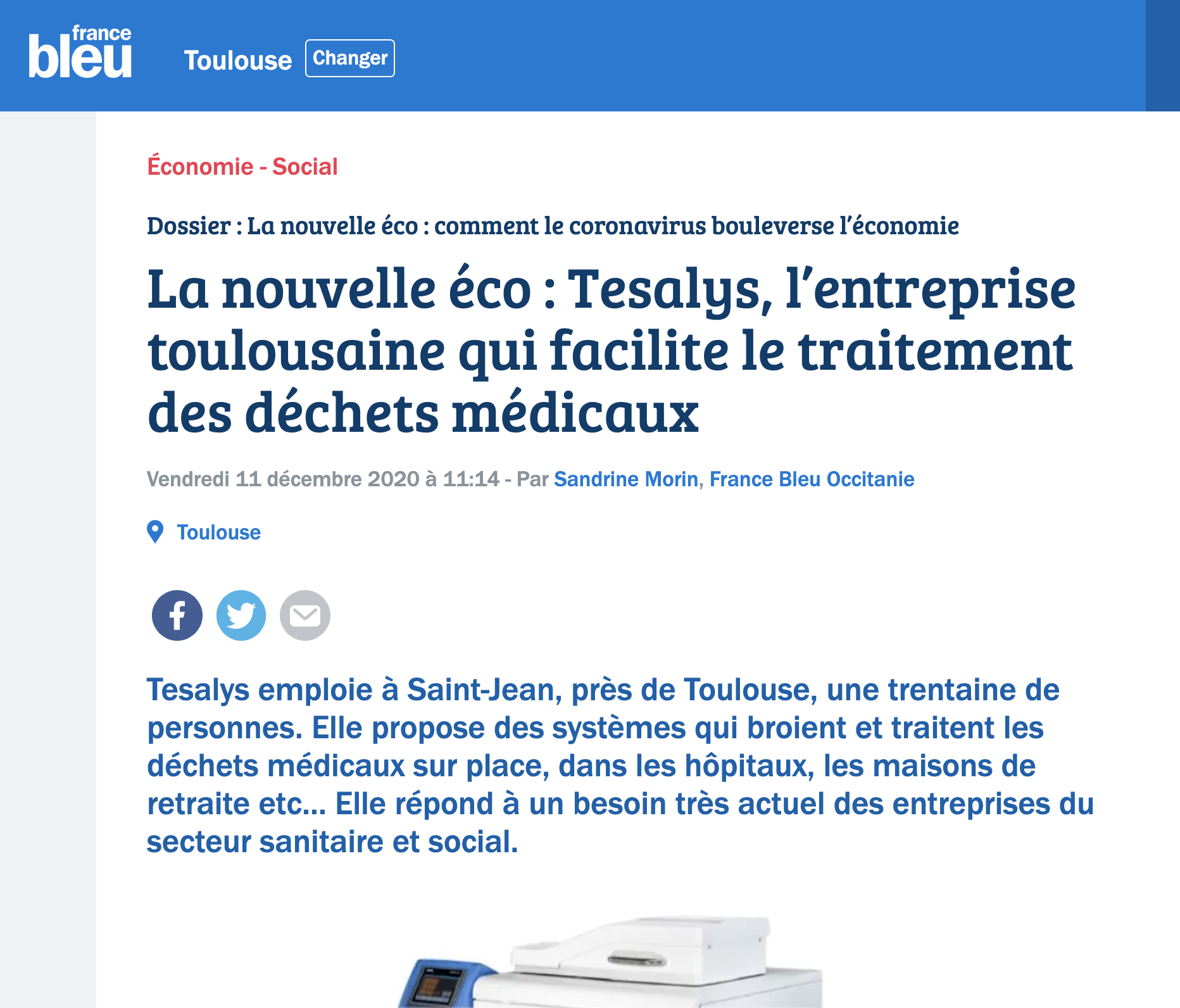 La nouvelle éco : Tesalys, l’entreprise toulousaine qui facilite le traitement des déchets médicaux